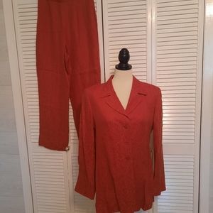 Carlisle rust paisley linen suit blazer hi waist pants sz 6/8 *F